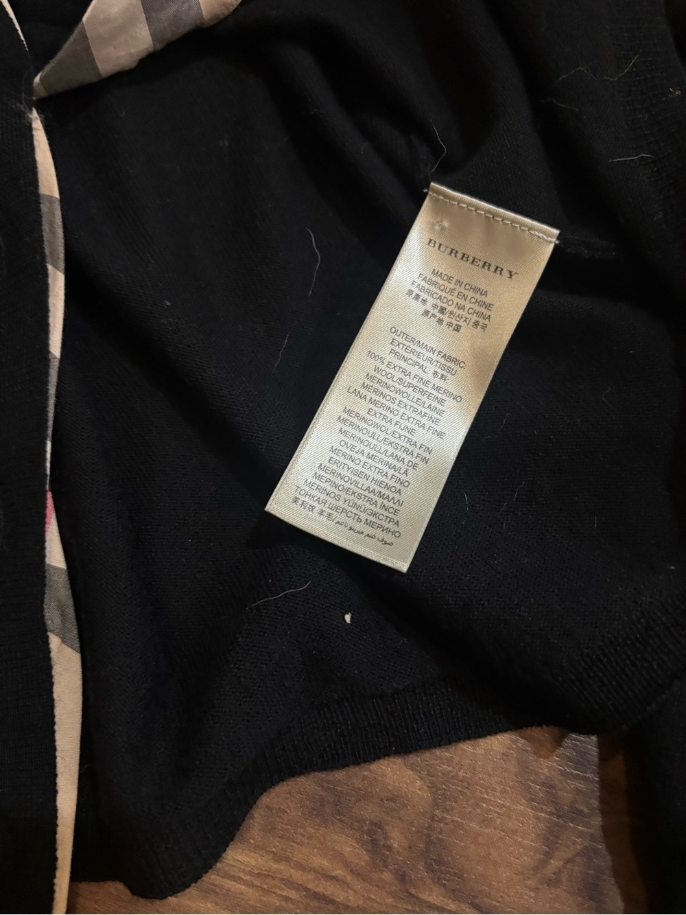 Burberry Black Button-Front Cardigan with Signature Trim - Picture 8 of 9